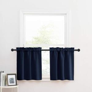 imageNICETOWN Half Window Curtains  Thermal Insulated Rod Pocket Blackout Curtain Tiers for Kids Nursery Kitchen Dining Bathroom Laundry 34 inch Wide x 36 inch Long Greyish White 1 PairNavy