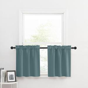 imageNICETOWN Half Window Curtains  Thermal Insulated Rod Pocket Blackout Curtain Tiers for Kids Nursery Kitchen Dining Bathroom Laundry 34 inch Wide x 36 inch Long Greyish White 1 PairGreyish Blue