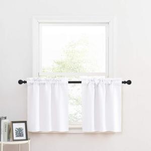 imageNICETOWN Half Window Curtains  Thermal Insulated Rod Pocket Blackout Curtain Tiers for Kids Nursery Kitchen Dining Bathroom Laundry 34 inch Wide x 36 inch Long Greyish White 1 PairPure White