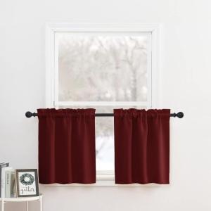 imageNICETOWN Half Window Curtains  Thermal Insulated Rod Pocket Blackout Curtain Tiers for Kids Nursery Kitchen Dining Bathroom Laundry 34 inch Wide x 36 inch Long Greyish White 1 PairBurgundy Red