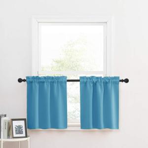 imageNICETOWN Half Window Curtains  Thermal Insulated Rod Pocket Blackout Curtain Tiers for Kids Nursery Kitchen Dining Bathroom Laundry 34 inch Wide x 36 inch Long Greyish White 1 PairTeal Blue