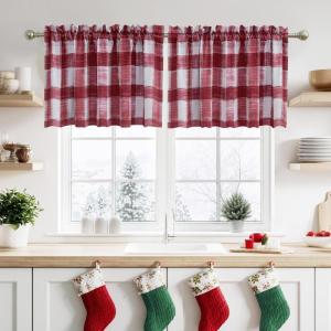 imageNICETOWN Half Window Curtains  Thermal Insulated Rod Pocket Blackout Curtain Tiers for Kids Nursery Kitchen Dining Bathroom Laundry 34 inch Wide x 36 inch Long Greyish White 1 PairRed  White
