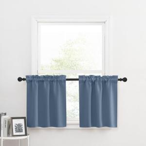 imageNICETOWN Half Window Curtains  Thermal Insulated Rod Pocket Blackout Curtain Tiers for Kids Nursery Kitchen Dining Bathroom Laundry 34 inch Wide x 36 inch Long Greyish White 1 PairStone Blue