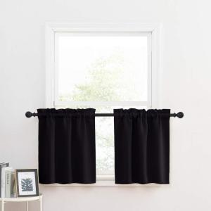 imageNICETOWN Half Window Curtains  Thermal Insulated Rod Pocket Blackout Curtain Tiers for Kids Nursery Kitchen Dining Bathroom Laundry 34 inch Wide x 36 inch Long Greyish White 1 PairBlack