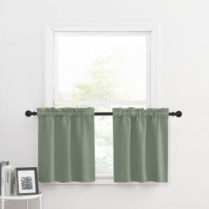 imageNICETOWN Half Window Curtains  Thermal Insulated Rod Pocket Blackout Curtain Tiers for Kids Nursery Kitchen Dining Bathroom Laundry 34 inch Wide x 36 inch Long Greyish White 1 PairGreyish Green
