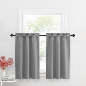 imageNICETOWN Half Window Curtains  Thermal Insulated Rod Pocket Blackout Curtain Tiers for Kids Nursery Kitchen Dining Bathroom Laundry 34 inch Wide x 36 inch Long Greyish White 1 PairSilver Grey