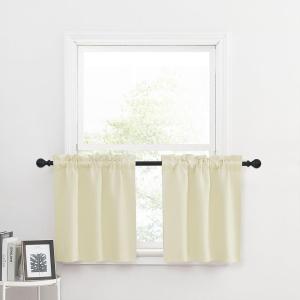 imageNICETOWN Half Window Curtains  Thermal Insulated Rod Pocket Blackout Curtain Tiers for Kids Nursery Kitchen Dining Bathroom Laundry 34 inch Wide x 36 inch Long Greyish White 1 PairLight Beige