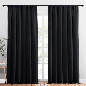 imageNICETOWN Halloween Black Blackout Curtain Blinds  Solid Thermal Insulated Window Treatment Blackout Drapes for Bedroom 2 Panels 70 inches Wide by 95 inches Long