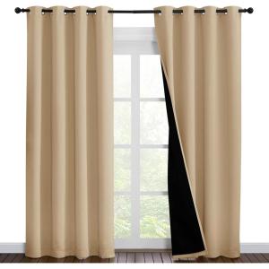 imageNICETOWN Living Room Completely Shaded Draperies Privacy Protection ampamp Noise Reducing Ring Top Drapes Black Lined Insulated Window Treatment Curtain PanelsBiscotti Beige 2 Pieces W55 x L86