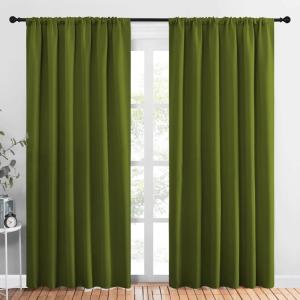 imageNICETOWN Living Room Curtains Blackout Draperies Olive 1 Pair 70 x 84inch Home Decorations Thermal Insulated Solid Rod Pocket Blackout Drapes for Cafe