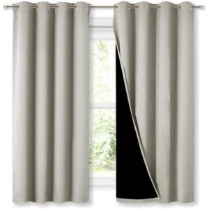 imageNICETOWN Natural 100 Blackout Lined Curtains 2 Thick Layers Completely Blackout Window Treatment Thermal Insulated Drapes for KitchenBedroom 1 Pair 52 inches Width x 63 inches Length Each Panel