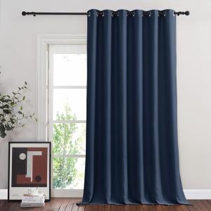 imageNICETOWN Navy Blue Blackout Room Divider Curtains 144 inch Length Grommet Energy Saving Thermal Drapes Sound Reducing Window Treatments for Living Room 1 Panel W80 x L144