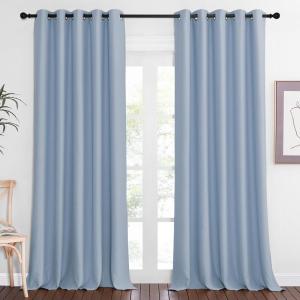 imageNICETOWN Patio Blackout Curtain Panels  Extra Wide Sliding Door Thermal Insulated Drape Privacy Room Divider Curtain for Bedroom Office Vintage Blue 66 x 118 Inch Long
