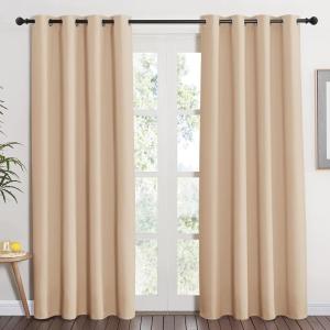 imageNICETOWN Room Darkening Biscotti Beige Curtain  Modern Design Light Reducing ampamp Privacy Protection Short Window DrapeDrapery for Kids Adult Room 52x84 inches 1 Piece
