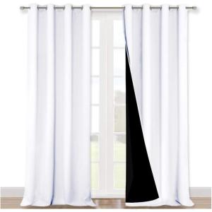 imageNICETOWN Room Warming Full Shading Curtains for Windows Super HeavyDuty Black Lined Blackout Curtains for Bedroom Privacy Assured Window Treatment White Pack of 2 52 inches W x 95 inches L