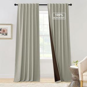 imageNICETOWN Sand Chenille Velvet Curtains 90 inches Long Privacy Luxury Rod Pocket Back Tab Thermal Insulated Room Darkening Window Drapes for Sliding Glass DoorBedroom W52 x L90 2 Panels