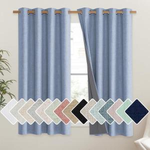 imageNICETOWN Stone Blue Vintage Linen 100 Blackout Curtains for Living Room Thermal Insulated Curtains 63quot Long Noise Reducing Window Treatment Drapes for Hall Room 52quot Wide Per Panel Set of 2