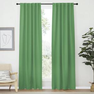 imageNICETOWN Vertical Blinds Window Curtain Panels  Forest Green Color 42 by 84 Inches Set of 2 Energy Saving Rod Pocket and Back Tab Blackout Curtains for Nursery loft Cafe Laundry