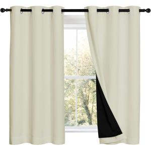 imageNICETOWN Warm Curtains for Winter Bedroom Full Blackout Curtain Panels Great Job for Blocking Light Complete Blackout Draperies with Black Liner for Night Shift Beige Set of 2 42 by 54inch