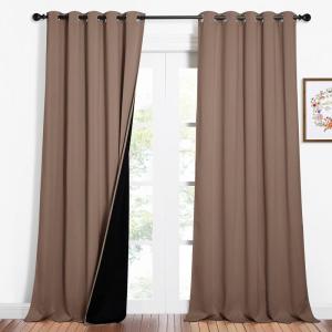 imageNICETOWN Warm Curtains for Winter Complete Blackout Shades for Large Window Door 100 Blackout Curtain Panels with Black Lined 62 inches Width Each Panel 95 inches Length Cappuccino 2 Pieces