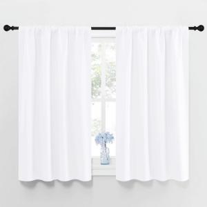 imageNICETOWN Window Curtain Panels  Rod Pocket Curtain Set for Bedroom White 2 Panels 42 by 45