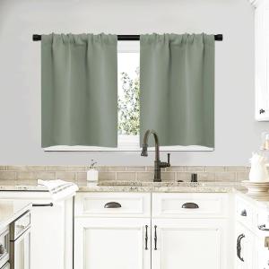 imageNICETOWN Window Curtains Blackout Drapes  Thermal Insulated Solid Rod Pocket Blackout CurtainsDraperies for Living Room Sage Green One Pair 29 by 20Inch