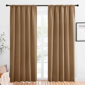 imageNICETOWN Window Curtains Blackout Drapes Gold Brown 1 Pair 52 by 84Inch Thermal Insulated Solid Rod Pocket Blackout CurtainsDraperies for Living Room