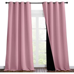 imageNICETOWN 100 Blackout Blinds Set of 2 52 inches x 102 inches Laundry Room Decor Window Treatment Curtains for Large Patio Sliding Door Thermal Insulated Crystal Pink Curtains for Bedroom
