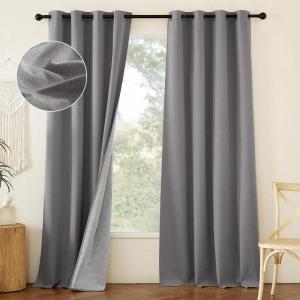 imageNICETOWN Grey Long Faux Linen Full Shade Panels 52quot Wide x 90quot Long Pair of Thermal Insulated ampamp Energy Efficiency Blackout Curtains for Bedroom Windows Lined Silky Performance Window Dressing