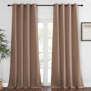 imageNICETOWN Light Reducing Grommet Curtain  W52 x L108 Cappuccino 1 Piece Tripe Woven Textured Soft Curtain Panel for Living Room Window Treatment Drape
