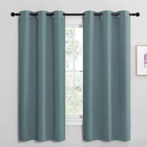 imageNICETOWN Modern Blackout Curtains Noise Reducing Thermal Insulated and Privacy Room Darkening Drape Panels for Boys Guest Room Door Small Short Window Greyish Blue 2 Panels W42 x L68 Inch