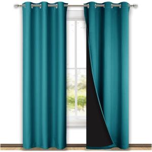 imageNICETOWN Peacock Teal Blackout Curtains 80 inches Long Full Light Blocking Drapes with Black Liner for Nursery Thermal Insulated Draperies for Hall Villa 2 Pieces 42quot Wide Each Panel