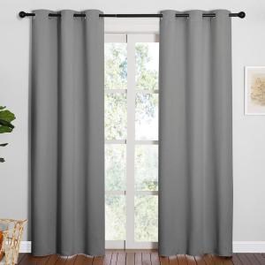 imageNICETOWN Thermal Insulated Grommet Blackout Curtains for Office Kids Window Drape Panel for Nursery Privacy Short Curtains Silver Grey 2 Panels W42 x L84Inch