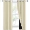 imageNICETOWN Living Room Completely Shaded Draperies Privacy Protection ampamp Noise Reducing Ring Top Drapes Black Lined Insulated Window Treatment Curtain Panels Beige 2 Pieces W37 x L60