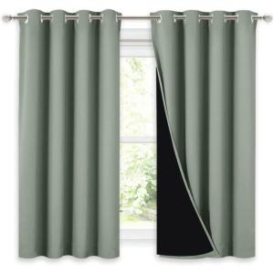imageNICETOWN 100 Blackout Curtains 54 inches Long DoubleDeck Completely Blackout Window Treatment Thermal Insulated Lined Drapes for Small Window Greyish Green 1 Pair 52 inches Width Each Panel