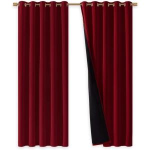 imageNICETOWN 100 Blackout Curtains with Black Liner Backing Thermal Insulated Curtains for Living Room Noise Reducing Drapes for Christmas Burgundy Red 70 inches x 84 inches Per Panel Set of 2
