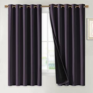 imageNICETOWN 100 Blackout Lined Curtains Greyish Purple 1 Pair 70quot Width x 63quot Length Each Panel 2 Thick Layers Completely Blackout Window Treatment Thermal Insulated Drapes for KitchenBedroom