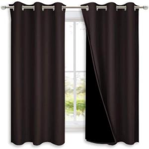 imageNICETOWN 100 Blackout Short Curtains with Black Liners 2 Panels 37quot W by 63quot L Toffee Brown Solid Thermal Insulated Full Blackout 2Layer Lined Drapes Energy Efficiency Window Drapes for Bedroom