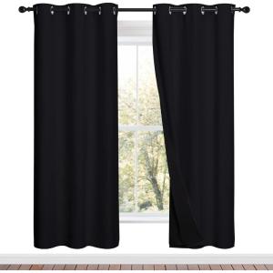 imageNICETOWN 100 Blackout Window Curtain Panels Full Light Blocking Drapes with Black Liner for Nursery 72 inches Drop Thermal Bedroom Drapes and Curtains Black 2 Pieces 42 inches Wide Per Panel