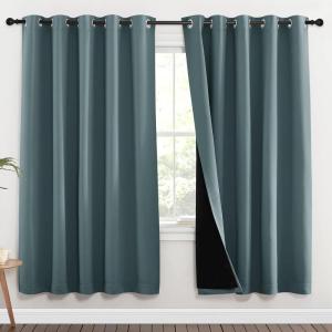 imageNICETOWN 100 Blackout Window Curtain Panels Full Light Blocking Drapes with Black Liner for Nursery 72inch Drop Thermal Insulated Draperies Aqua 2 Pieces 70inch Wide Per Panel