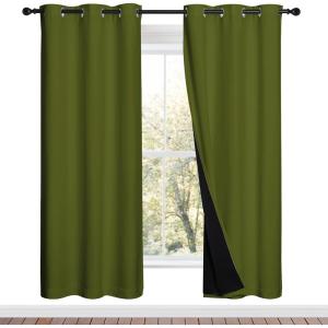 imageNICETOWN 100 Blackout Window Curtain Panels Olive Green 2 Pieces 42inch Wide Per Panel Full Light Blocking Drapes with Black Liner for Nursery 72inch Drop Thermal Insulated Draperies