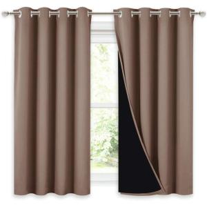 imageNICETOWN Bedroom Full Blackout Curtain Panels Super Thick Insulated Window Covers Keeping Out Cold Air and Heat 100 Blackout Blinds with Black Liner Cappuccino Set of 2 52 by 54inch
