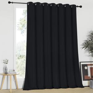 imageNICETOWN Black Curtain for Patio Door  Extra Wide Energy Save Sliding Glass Door Drape for Curtain Rod Room Divider Curtain Vertical Blinds Black 100 inches Width x 95 inches Length