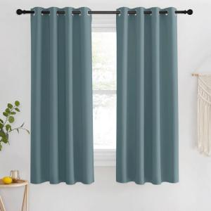 imageNICETOWN Blackout Classroom Curtain 63 inch Length Grommet Solid Thermal Curtains Sound Dampening Window Treatment for BedroomFlat Greyish Blue 1 Panel W46 x L63