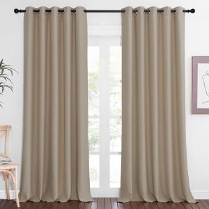 imageNICETOWN Blackout Curtain Drape for Bedroom  Light Reducing Thermal Insulated Solid Grommet Room Darkening Window Curtain 90 inches Long for Living Room Taupe 1 Piece W66 x L90