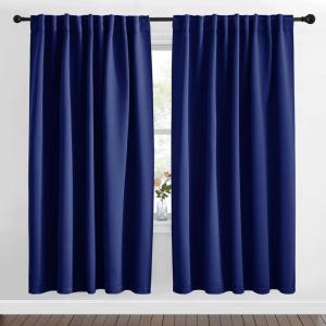 imageNICETOWN Blackout Curtain Panels Window Draperies  Royal Blue Color 62x72 inch 2 Pieces Insulating Room Darkening Blackout Drapes for Doorway Shower Bathroom Laundry Room Bifold Door
