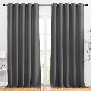 imageNICETOWN Blackout Curtains Panels for Living Room 2 Panels 66 x 92 Inch Gray 3 Pass Microfiber Noise Reducing Thermal Insulated Solid Ring Top Blackout Window Drapes