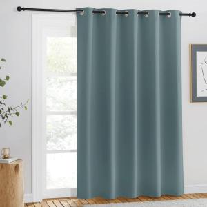 imageNICETOWN Blackout Greyish Blue Curtain for Living Room  Grommet Solid Thermal Insulated Sound Dampening Doorway Window Curtain Drape for BedroomSliding Door 1 Panel W66 x L84