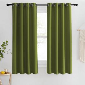 imageNICETOWN Blackout Short Curtain 63 inches Long for Windows Thermal Insulated Curtain Grommet Room Darkening Window Treatment for BedroomLiving Room 1 Panel W46 x L63 Olive Green
