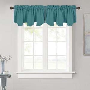 imageNICETOWN Blackout Tiers Window Valances  52 by 18 inches Blackout Curtains Pole Pocket KitchenBathroomLiving RoomBoys Bedroom Scalloped Valances Navy Blue 1 PairSea Teal